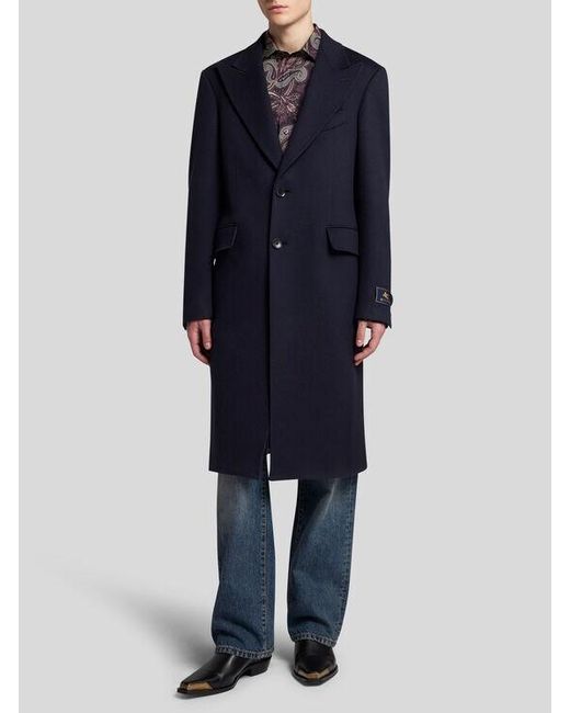 Etro Blue Cashmere Coat for men