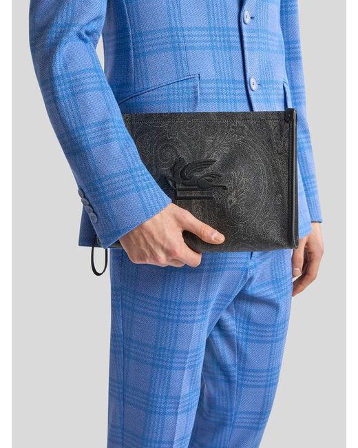 Etro Gray Large Arnica Pouch With Pegaso Detail for men