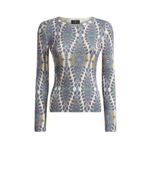 Pull En Soie Mélangée Avec Médaillons Et Motif Paisley, Femme, Taille Etro en coloris Blue