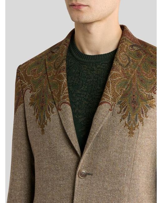 Etro Green Single-Breasted Wool-Blend Jacket With Placed Paisley Pochette Print for men