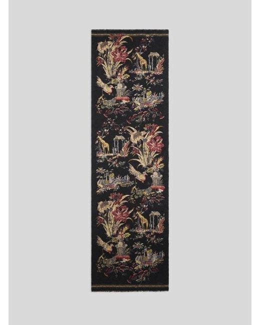 Etro Black Brushed Wool Scarf With Two Prints for men