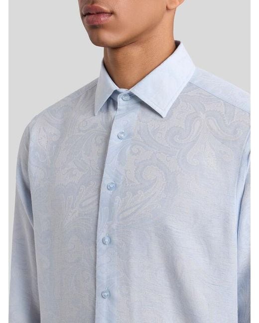 Etro Blue Cotton Jacquard Shirt for men