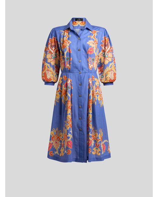 Etro Blue Printed Cotton Shirt Dress