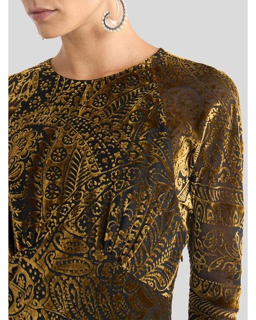 Robe Longue En Velours Dévoré À Motif Paisley Fleuri, Femme, Taille Etro en coloris Brown