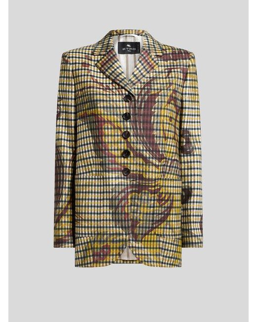 Etro Green Jacke Aus Einer Wollmischung Mit Vichy-Muster, Damen, Größe