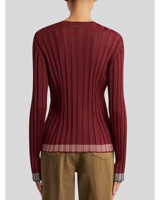 Etro Red Ribbed Cardigan With Pegaso Buttons