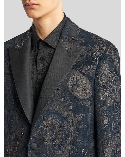 Etro Black Jacquard Blazer With Embroidery for men