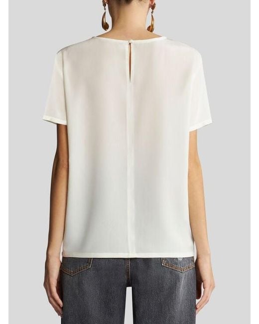 Etro White Crepe De Chine T-Shirt