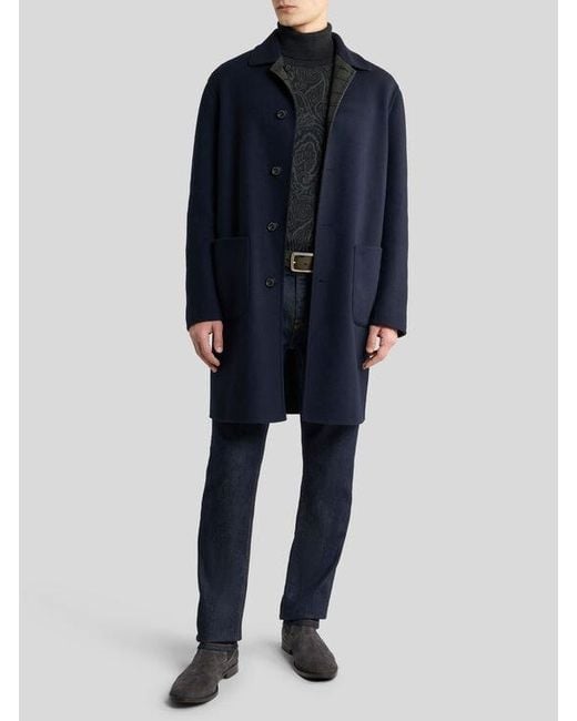 Etro Blue Reversible Wool-Blend Coat for men