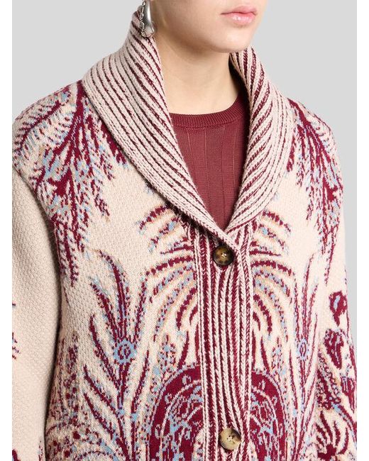 Etro Pink Wool And Cotton Jacquard Maxi Cardigan