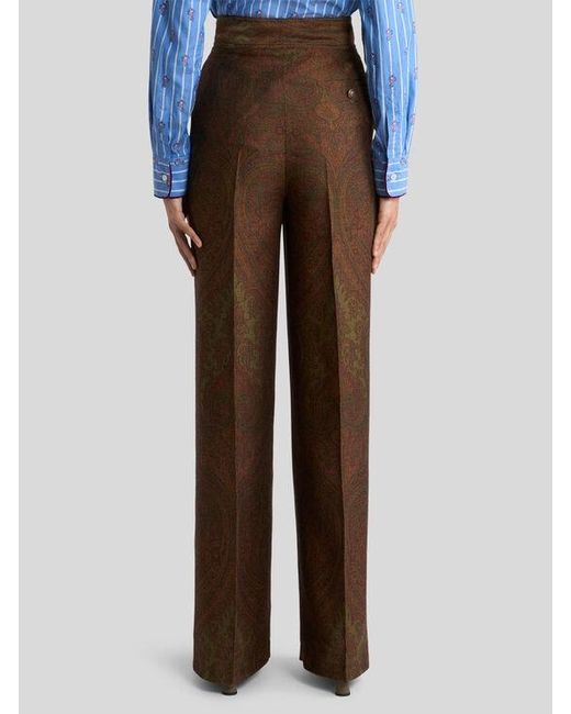 Etro Brown Wool-Blend Jacquard Trousers With Paisley Motif