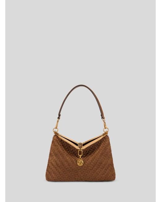 Etro Brown Medium Woven Suede Vela Bag