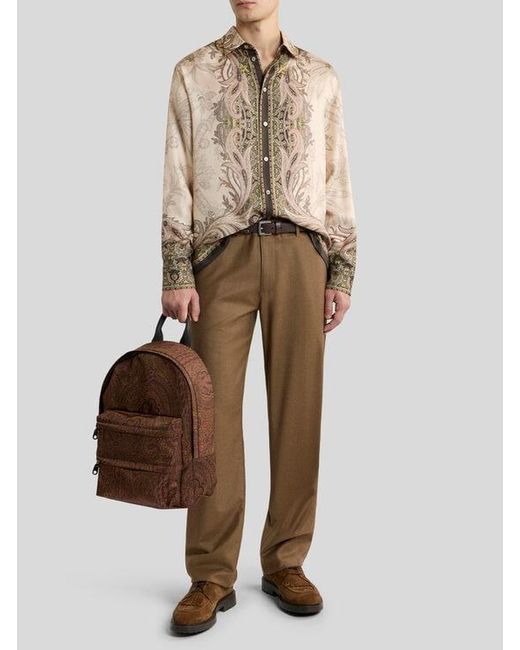 Etro Natural Silk Twill Shirt With Placed Pegaso Print for men