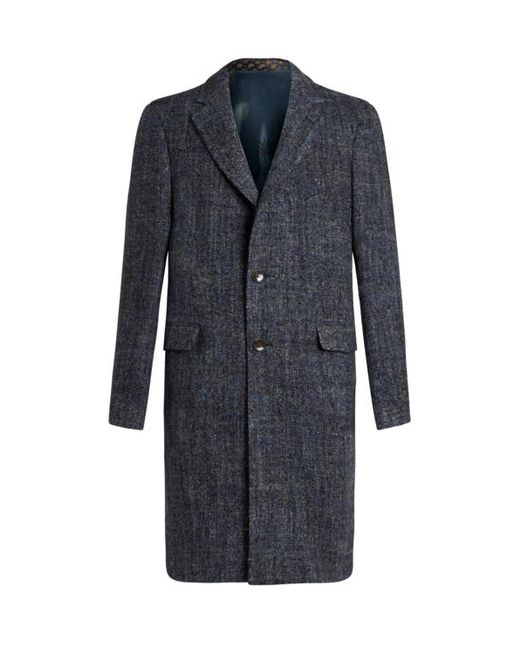 Etro Blue Wool-Blend Coat for men