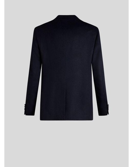 Etro Blue Double-Breasted Cashmere Blazer for men
