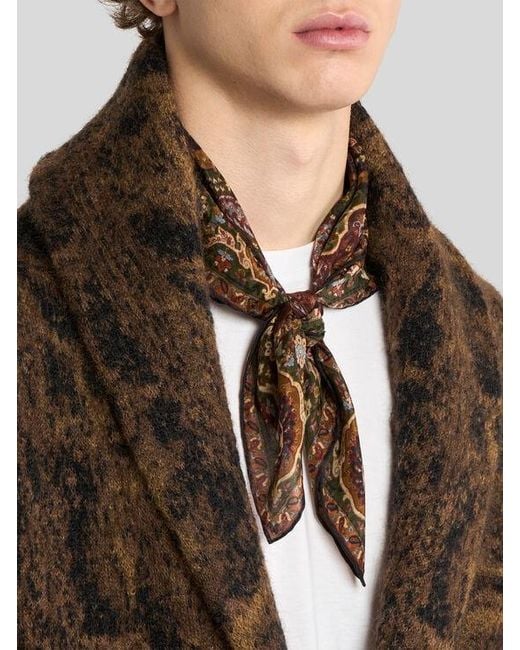 Etro Brown Silk-Blend Jacquard Scarf With Houndstooth Motif And Print for men
