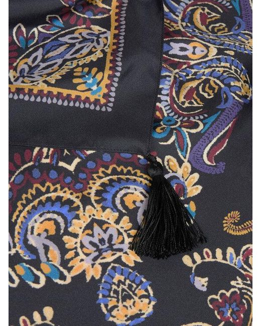Etro Metallic Silk Scarf With Tassels And Paisley Foliage Motif