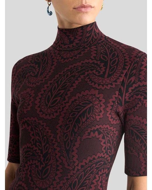 Etro Purple Jacquard Midi Dress With Paisley Foliage Motif