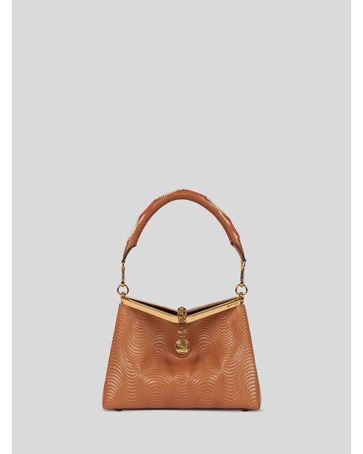 Etro Brown Medium Vela Bag With Wavy Motif And Clutch