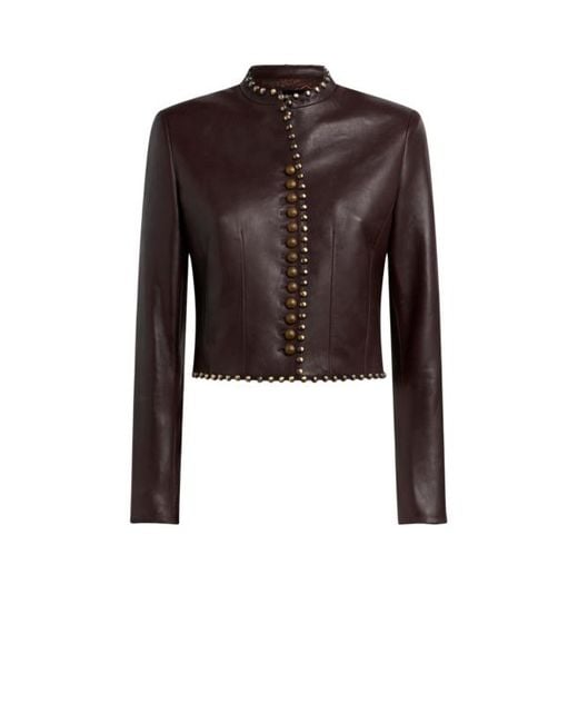 Etro Black Cropped Leather Jacket With Studs