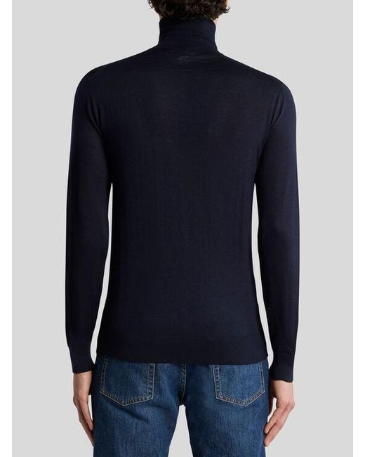 Etro Blue Cashmere And Silk Turtleneck Sweater for men