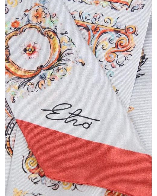 Etro White Silk Paisleyina With Logo And Floral Paisley Motif