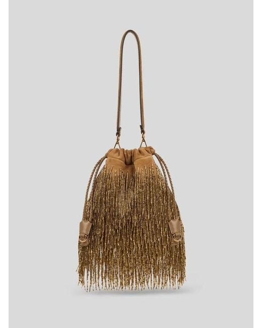 Etro Metallic Small Suede Kalispera Bag With Bead Fringes