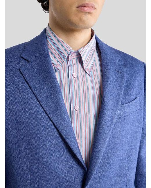 Etro Blue Single-Breasted Wool-Blend Jacket With Micro Chevron Motif for men