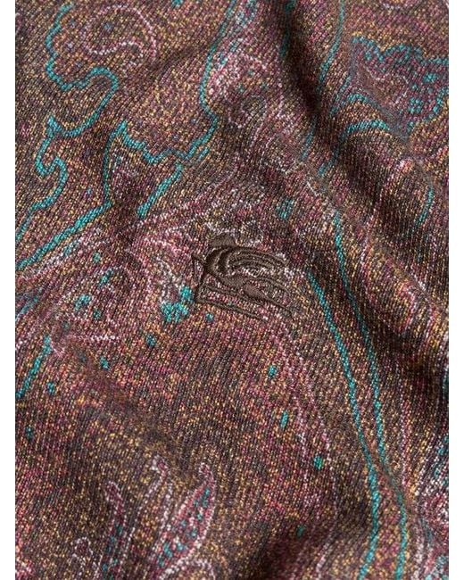 Etro Brown Knit Polo-Shirt With Paisley Print for men