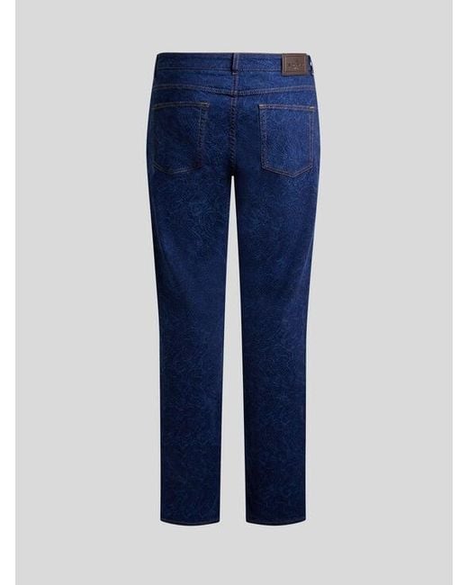 Etro Blue Regular-Fit Jacquard Denim Jeans With Floral Paisley Motif for men