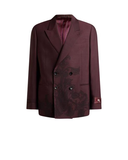 Etro Purple Double-Breasted Jacket With Placed Motif for men