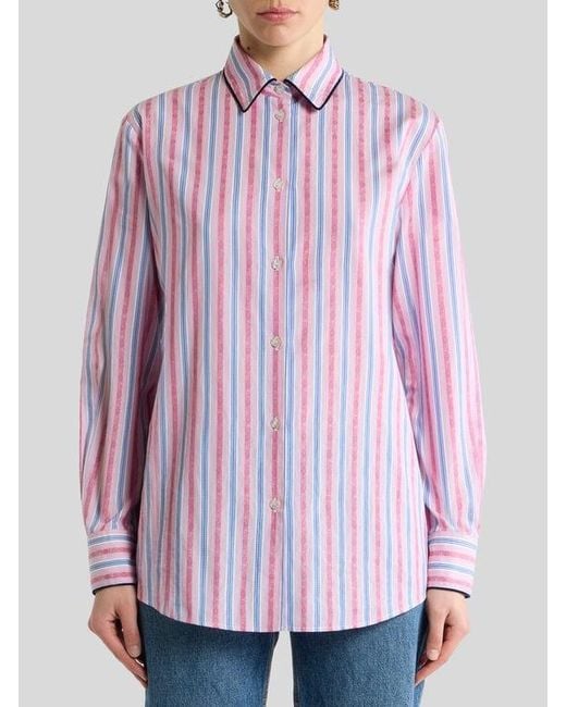 Etro Pink Cotton Jacquard Shirt With Trim And Fil Coupé Stripe Motif