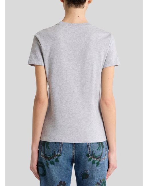 Etro White Cotton T-Shirt With Print And Logo