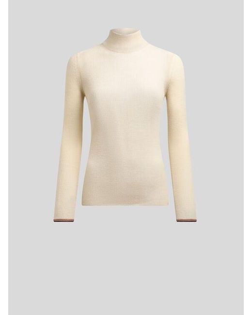 Etro White Wool Jacquard Turtleneck Sweater
