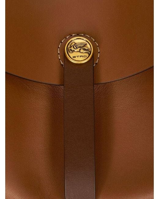 Etro Brown Maxi Leather Pony Bag With Texan Embroidery