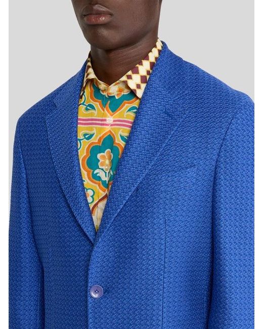 Etro Blue Woven Jersey Jacket for men