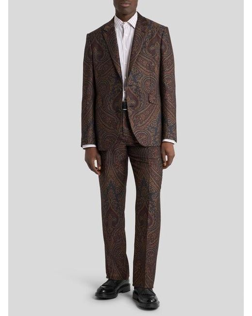 Etro Brown Single-Breasted Wool-Blend Jacquard Jacket With Paisley Motif for men