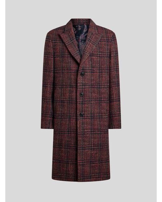 Etro Purple Wool And Cashmere Coat With Check Motif for men