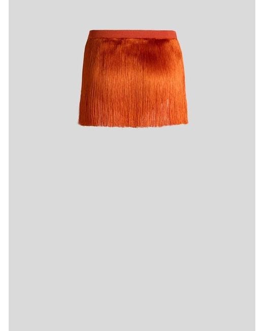 Etro Orange Mini Skirt With Fringing