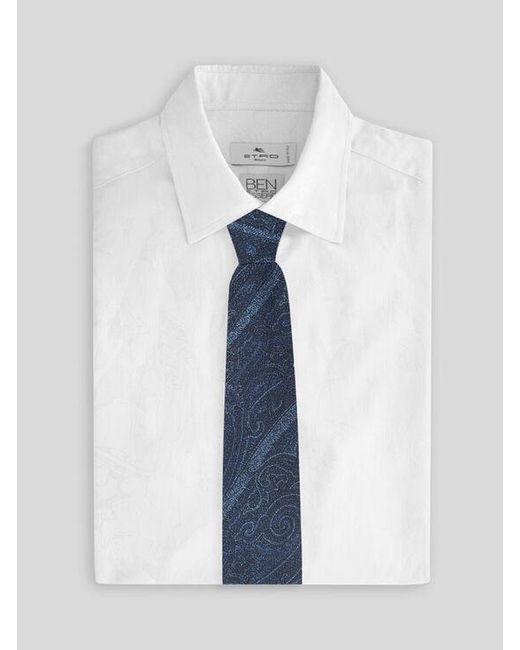 Etro Blue Silk Jacquard Tie With Arnica Motif for men