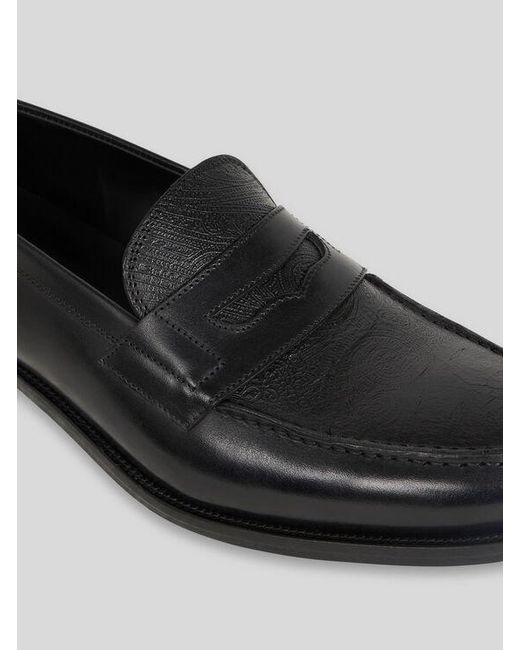 Etro Black Leather Loafers With Paisley Detail for men