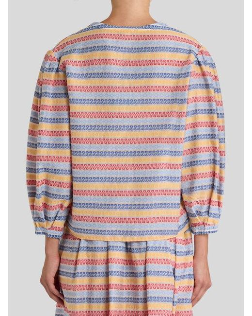 Etro White Bluse Aus Einer Baumwollmischung Mit Jacquardmuster, Damen, Größe