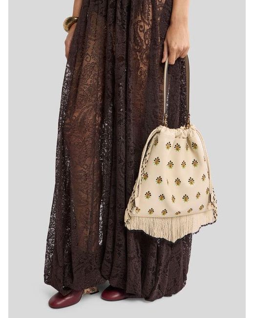 Etro Natural Kalispera Medium Leather Bag With Embroidery And Beads