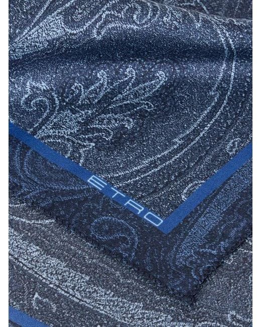Etro Blue Printed Silk Pocket Square for men