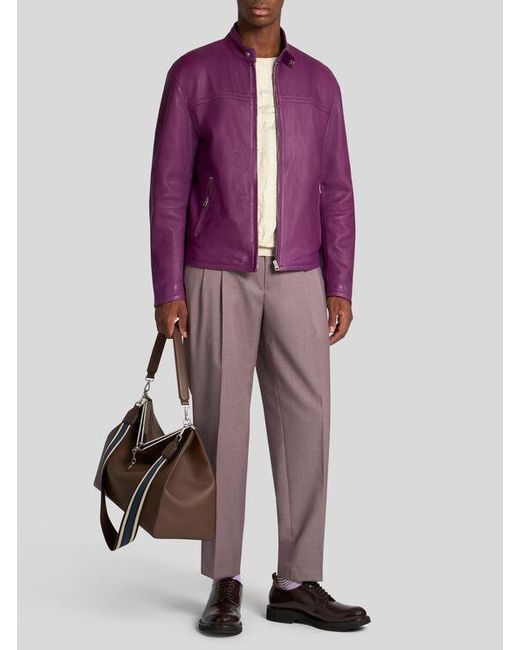 Etro Lederjacke Mit Logo, Herren, Größe in Purple für Herren
