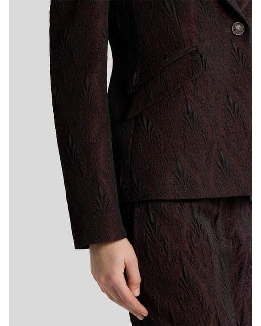 Etro Red Single-Breasted Jacquard Jacket With Floral Medallion Motif