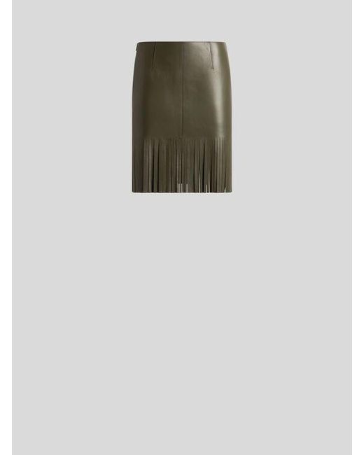 Etro Green Leather Skirt With Fringing