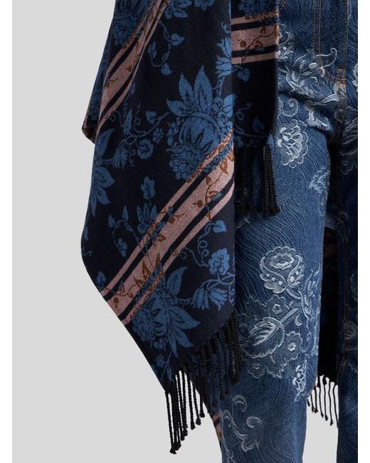Cape À Motif Jacquard Fleuri, Femme Etro en coloris Blue