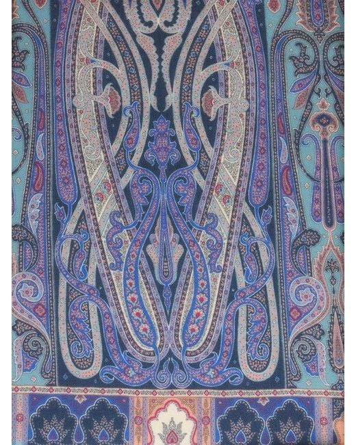 Etro Blue Fringed Paisley Scarf