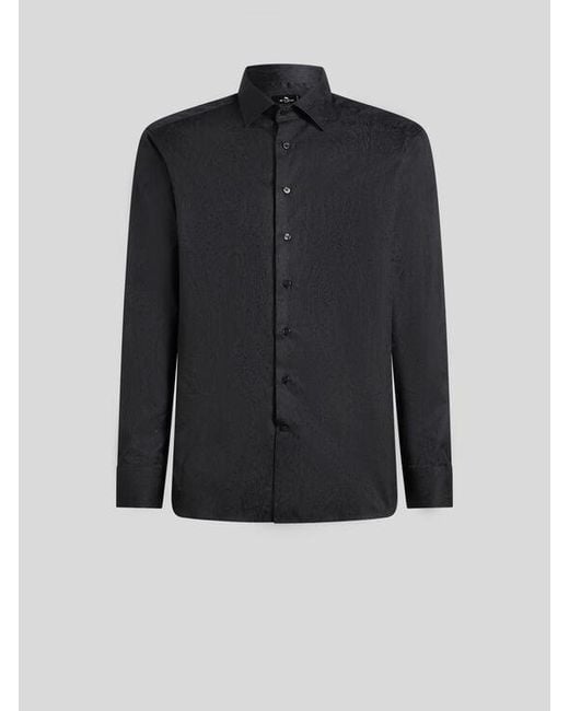 Etro Black Cotton Jacquard Shirt for men